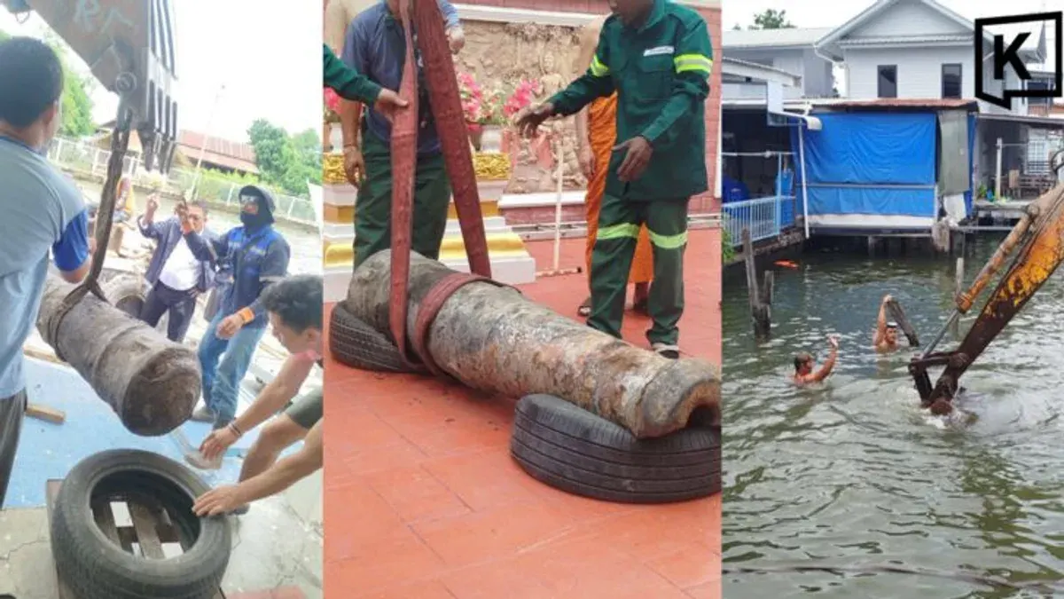 Ancient Cannon Pulled From Bangkok Canal
