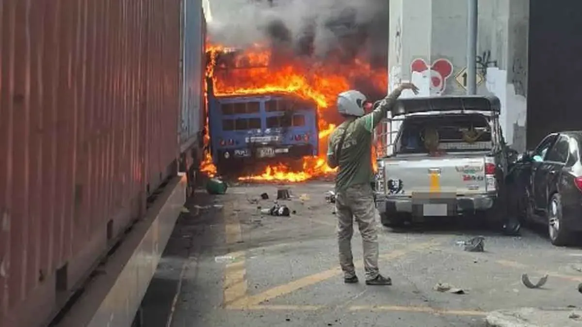 URGENT: Train Collides with Bus Near Makkasan Airport Link Station, Fire Erupts, Multiple Injuries