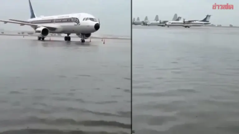 Heavy Rain Floods Don Mueang Airport Taxiway