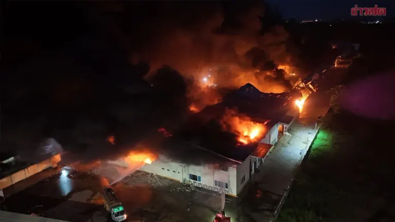 Mattress Factory Fire Triggers Explosions, Roof Collapse in Chachoengsao