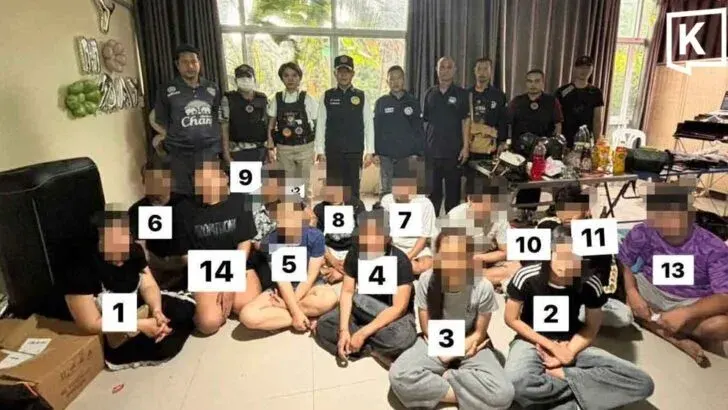 Police Bust Drug Party at Mukdahan Repair Shop, 14 Arrested