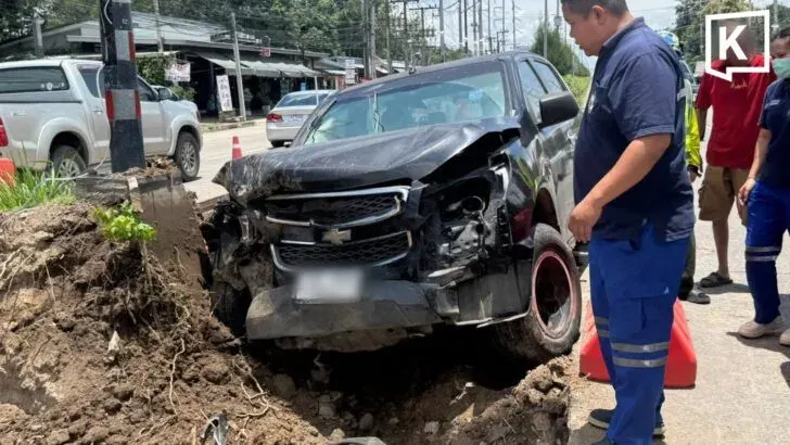 Pickup Driver Sneezes, Crashes Into Chiang Mai Pole