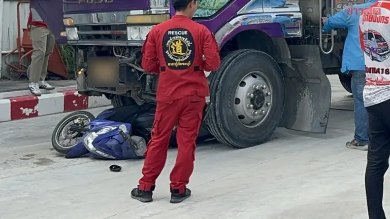 Woman Dies After Truck Crushes Motorcycle In Chachoengsao