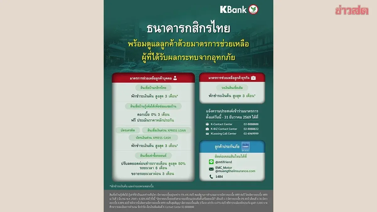Kasikornbank Offers Flood Relief With 3-Month Payment Deferral