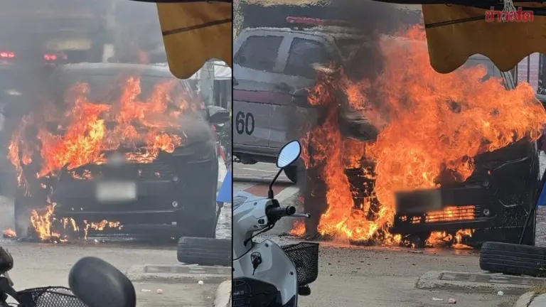SUV Engine Catches Fire in Chonburi; Cause Unknown