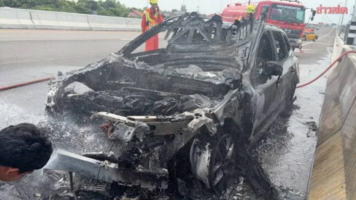 European-Model Car Engulfed in Flames on M81 Motorway