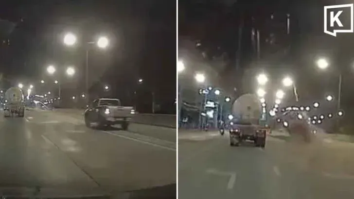 Pickup Flips Over Gas Tanker in Chachoengsao Crash
