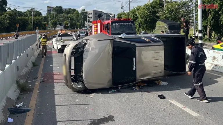 Rescuers Revive Driver After Truck Flips Near Bangkok