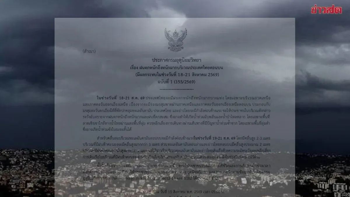 Meteorological Bureau Issues Heavy Rain Warning Through August 21