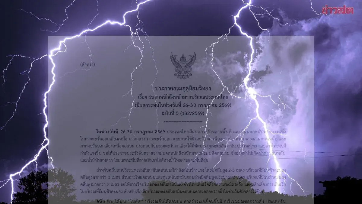 Heavy Rainfall Warning for Multiple Thai Provinces Through July 30