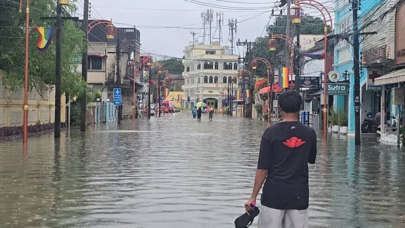 Heavy Rain Floods Phuket Roads, Python Caught