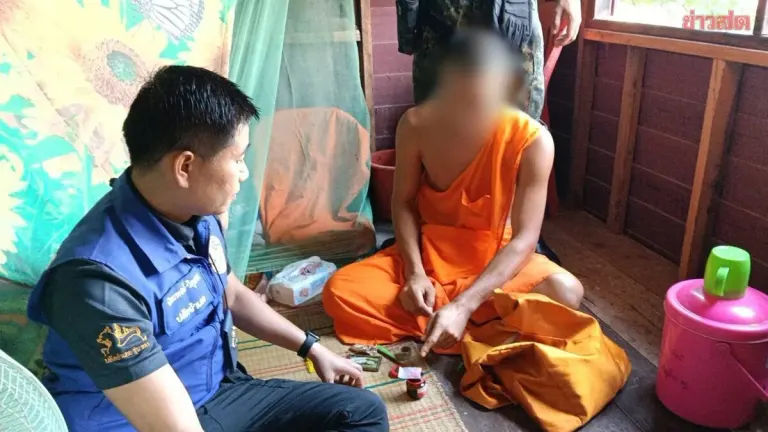 Police raid temple in Chaiyaphum, arrest six monks after drug tests turn purple, discover methamphetamine in cells