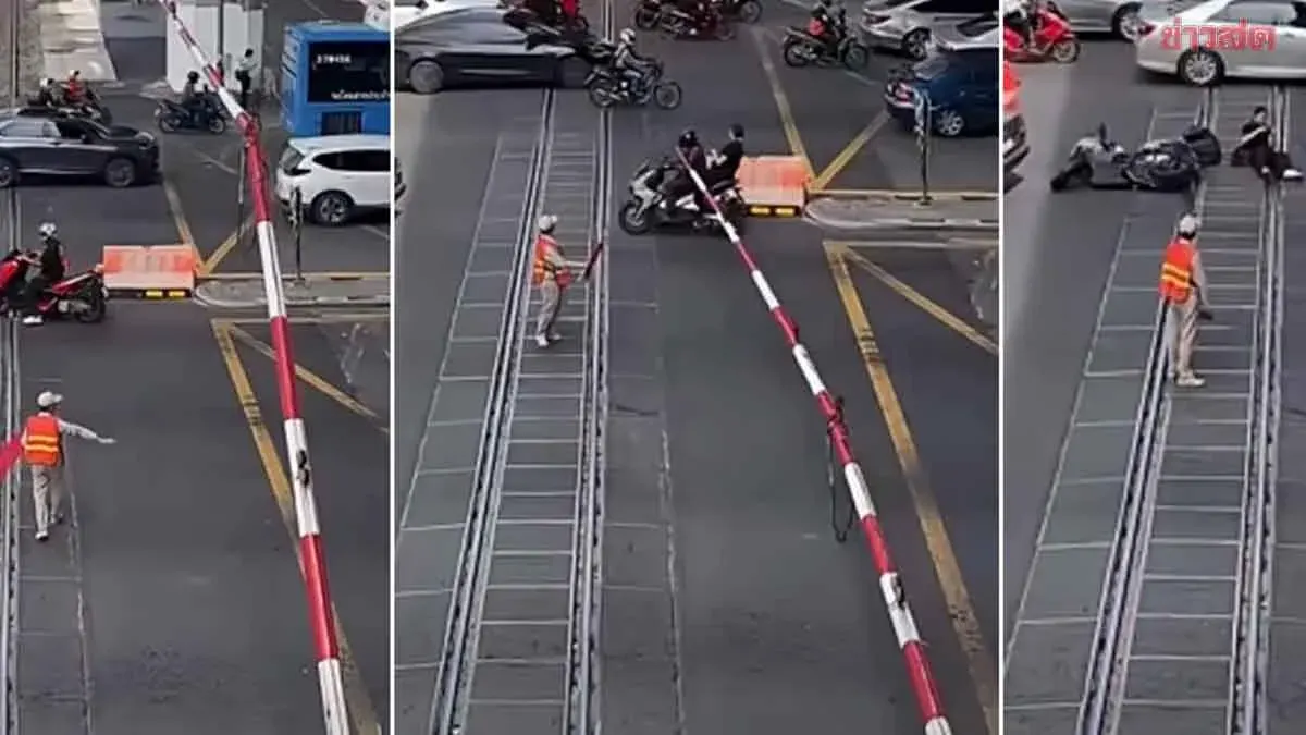 Motorcyclist Ignores Warnings, Crashes Through Lowered Railway Barrier
