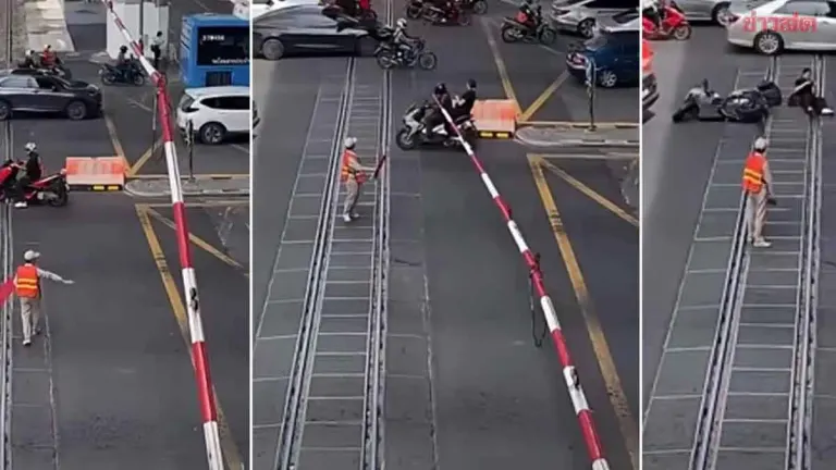 Motorcyclist Ignores Warnings, Crashes Through Lowered Railway Barrier