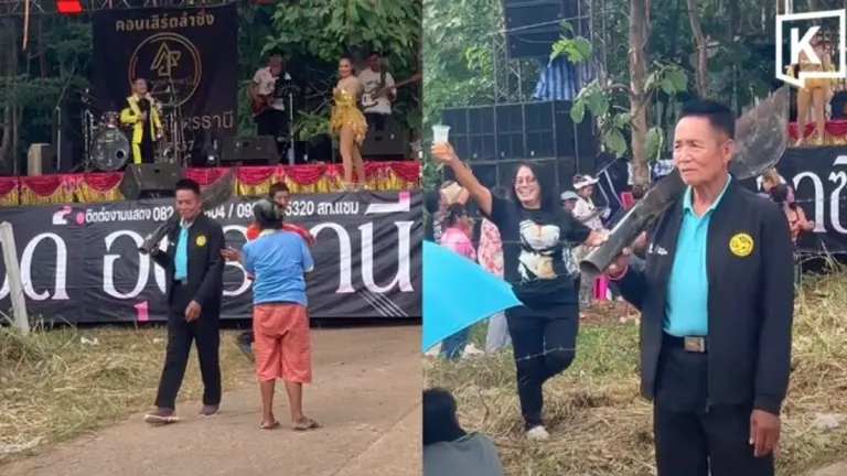 Village Security Chief Wields Giant Cleaver at Concert