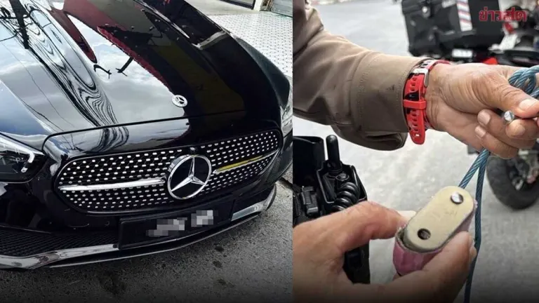 Testing Thai Police System! Malaysian Driver Parks Mercedes in No-Parking Zone, Snaps Wheel Lock in Rage and Flees