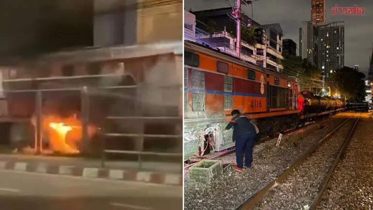 Oil Train Locomotive Fire Erupts Near Bangkok Temple