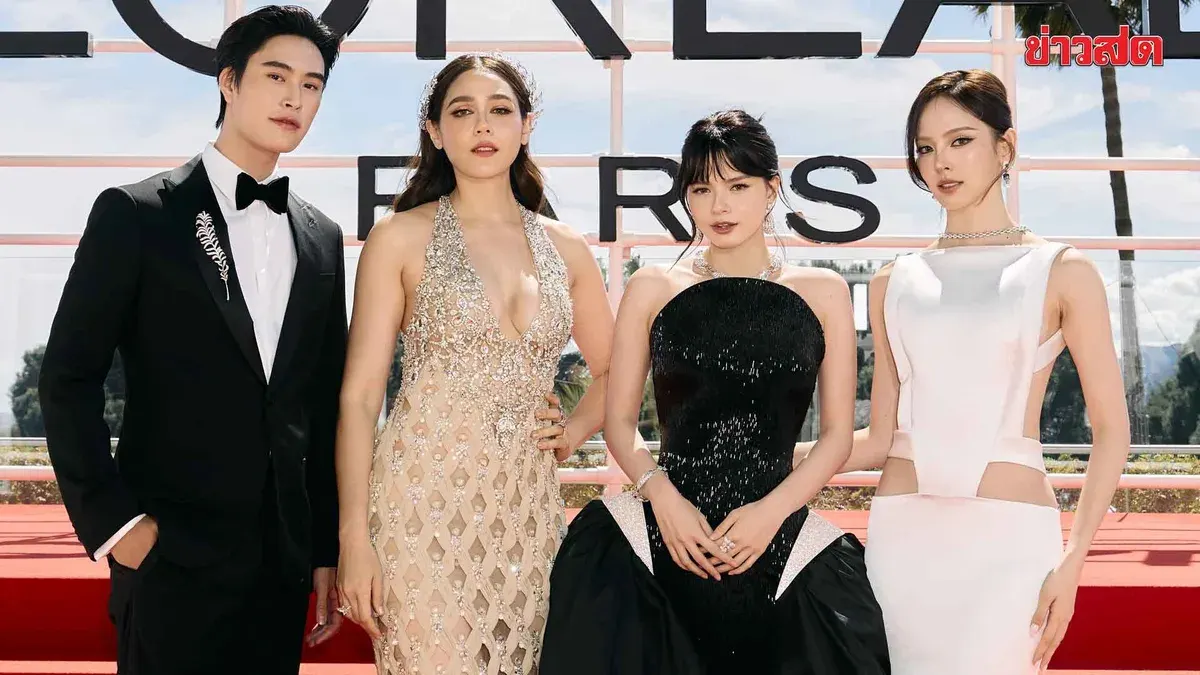 Chompoo Leads Thai Star Team at Cannes Red Carpet with Nicha, Jemaine, and Becky