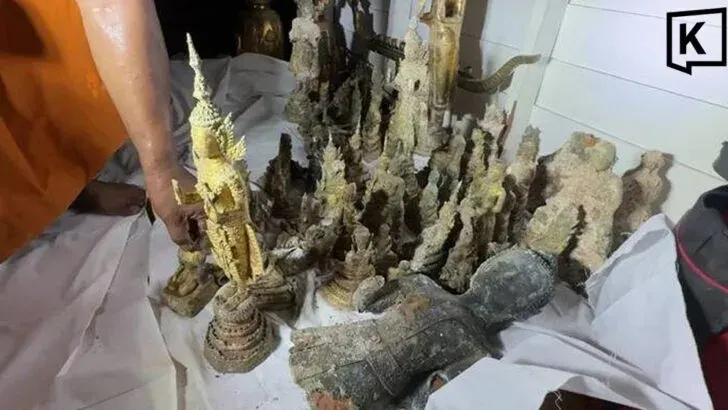 Cracked stupa reveals hidden trove of ancient Buddha statues
