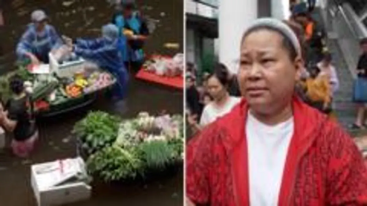 Bangkok Residents Create Floating Market Amid Floods