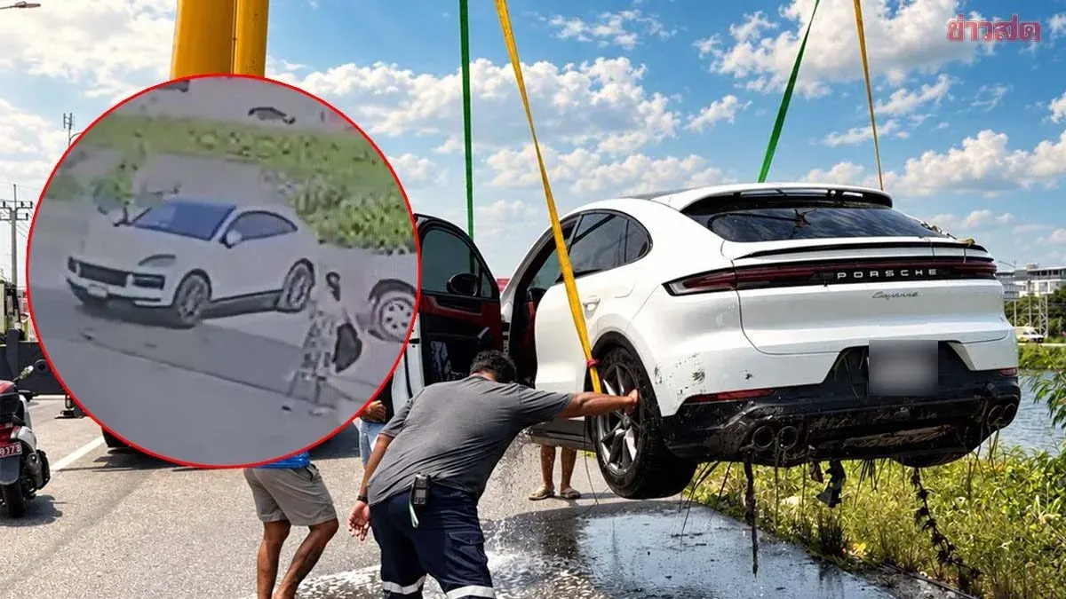 Porsche Cayenne Worth 6 Million Baht Rolls Into Canal