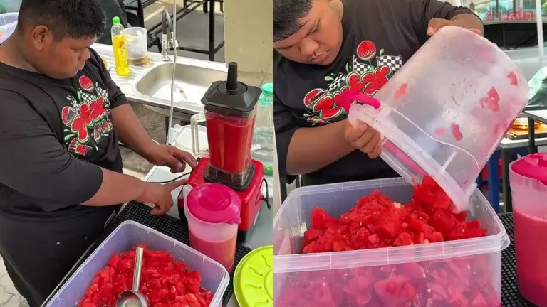 Young Man with Dyslexia Sells Watermelon Juice Without Price Tags, Letting Customers Pay What They Wish