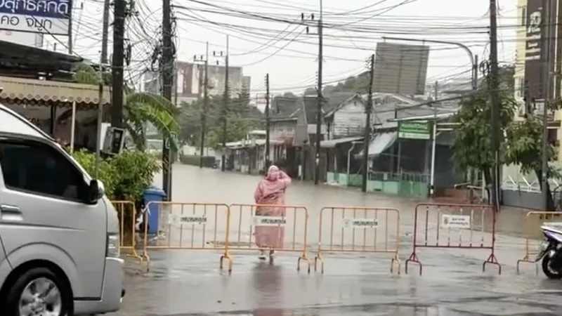 Heavy rain floods roads across Phuket