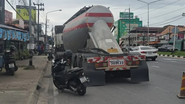 Trailer Wheel Strikes Motorbike Rider in Phuket