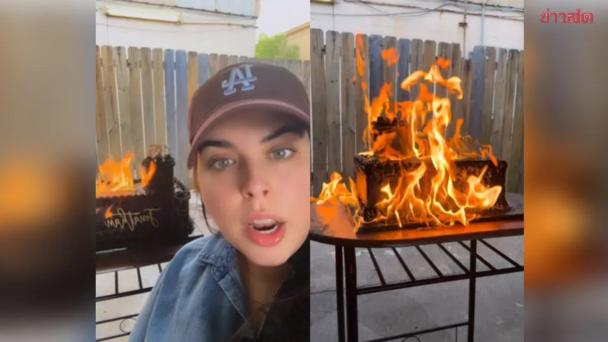 US Bakery Goes Viral After Burning 20,000 Baht Cake When Customer Discovers Boyfriend's Infidelity