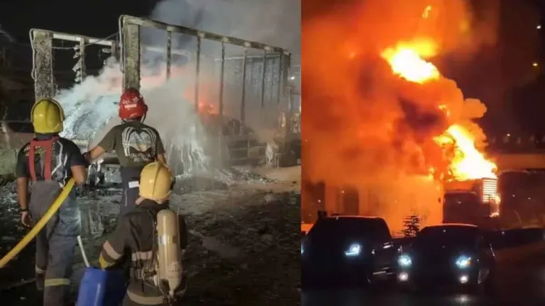 Cause Revealed: Truck Fire on Bangna-Trat Highway at Kilometer 40 with Explosions and Towering Flames
