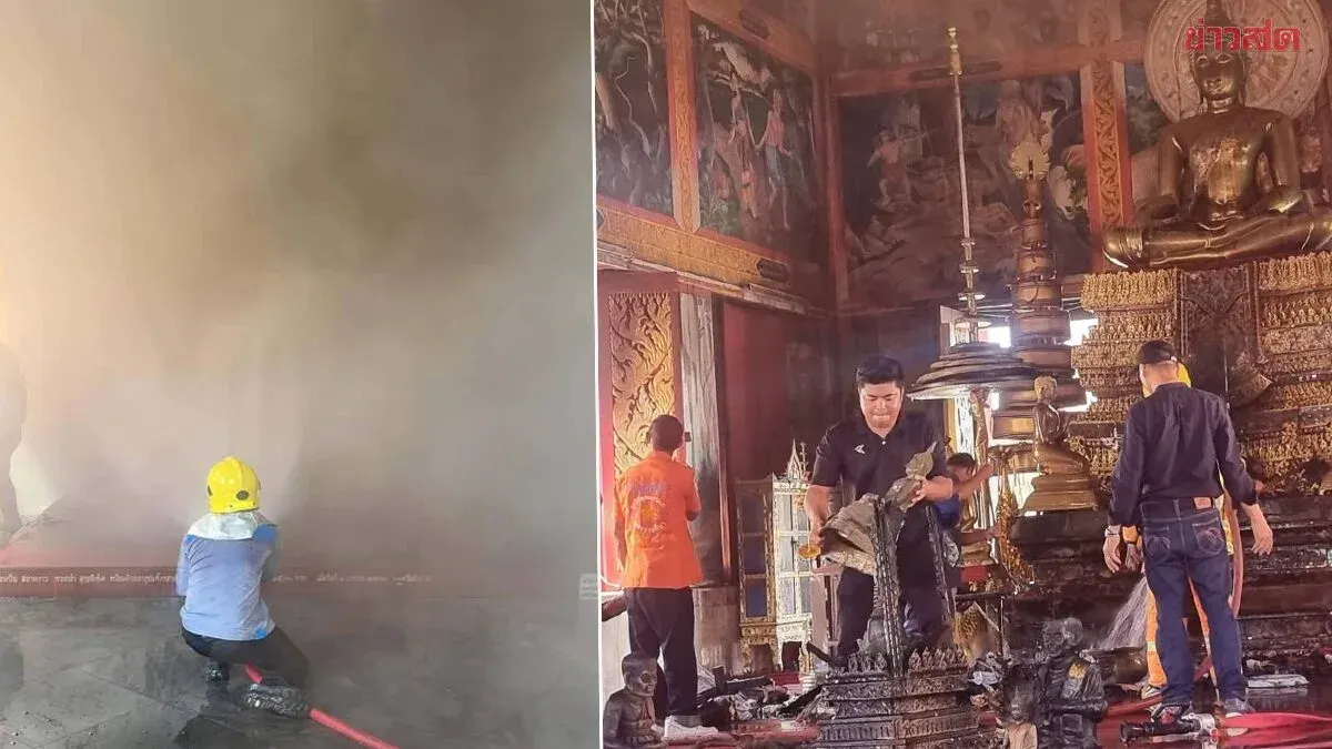 Fire Damages Buddha Statues at Northeastern Thailand Temple