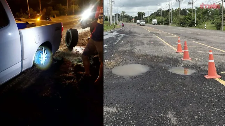 Buriram Road Potholes Damage Over 30 Vehicles
