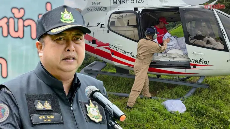 Two Helicopters Deliver Aid to Flooded Village in Nan