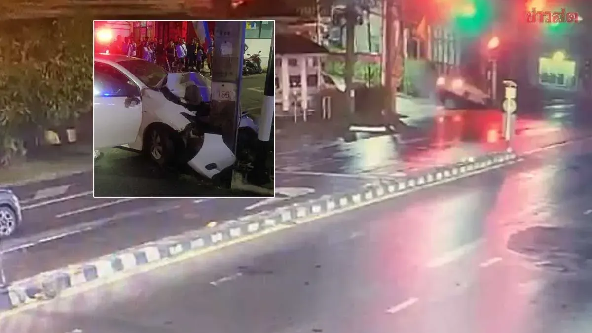 White Car Crashes Into Power Pole in Phuket, One Dead