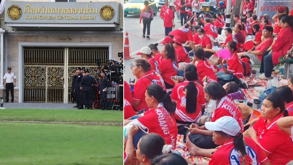 Red-Shirt Supporters Gather at Khlong Prem Prison to Welcome Thaksin After Sentence Commutation