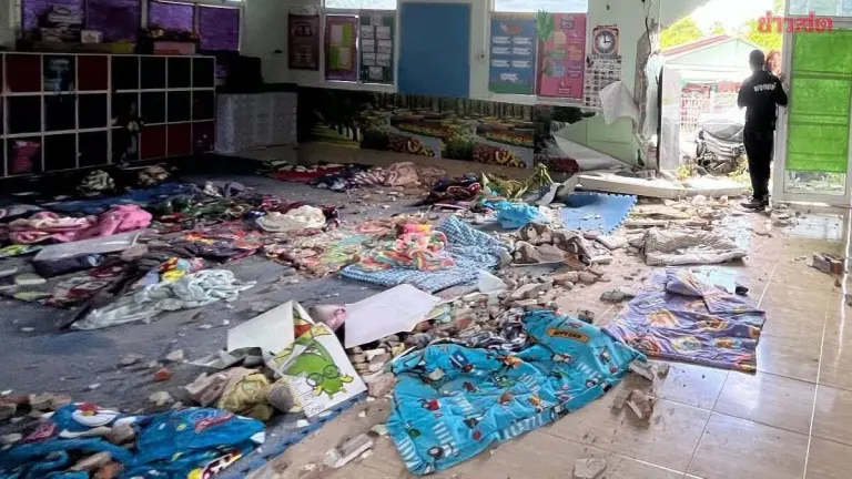 Car Crashes Into Child Development Center in Kanchanaburi, Ten Injured