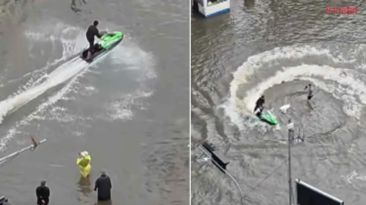 Jet Ski Stunt During Flood Sparks Social Media Backlash