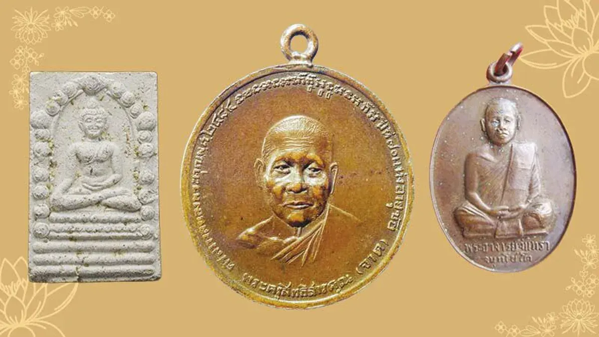 Buddha Amulets and Sacred Powder Figures Displayed