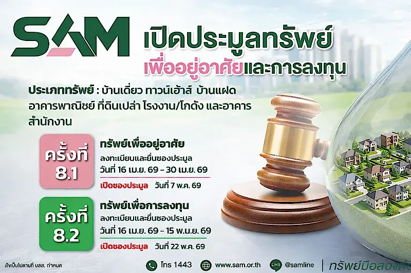 SAM Moves Forward with Auction of 53 NPA Properties Worth Over 154 Million Baht, Enlists 6 Banks for Special Financing