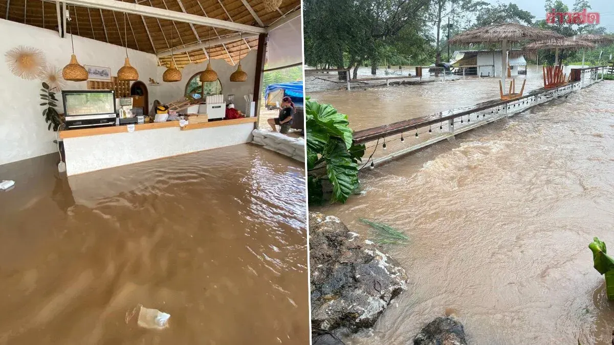 Heavy Rain Floods Khao Yai Cafe, Dam Capacity Still Below 50%