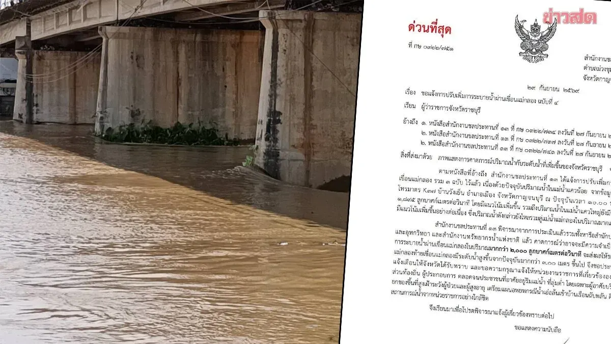 Ratchaburi Rushes to Evacuate Riverbank Residents as Dam Doubles Water Release