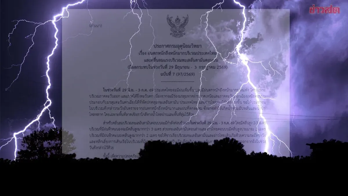 Meteorological Department Issues 7th Warning of Heavy to Very Heavy Rainfall June 29 - July 3; Lists Affected Provinces