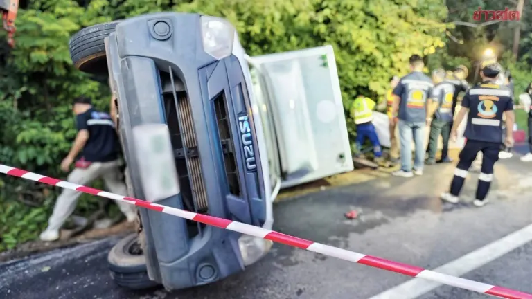 Pickup Truck Hits Pole, Flips and Crushes Motorcyclist