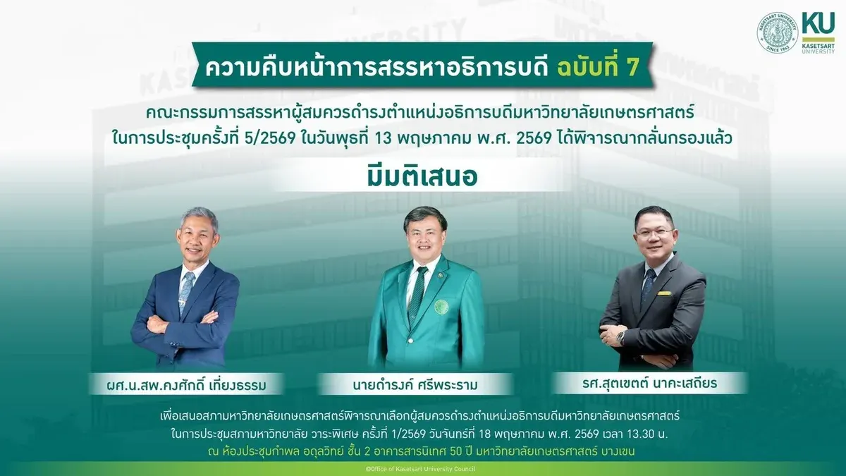 Search Committee Narrows Field to Three Finalists for Kasetsart University President