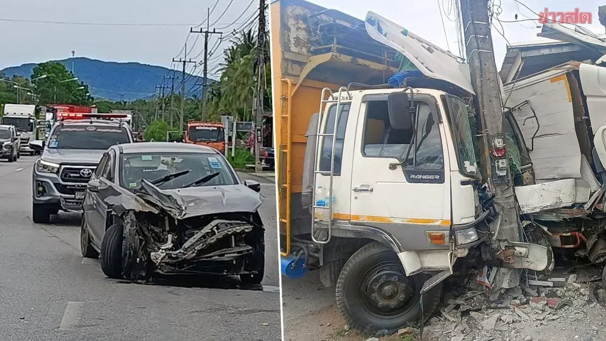 Ten-Wheeler Crashes Into Sedan on Petchkasem Road in Prachuap