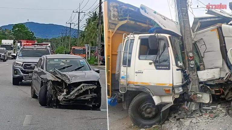 Ten-Wheeler Crashes Into Sedan on Petchkasem Road in Prachuap