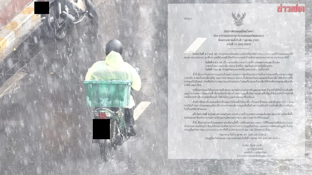 Thailand Meteorological Department Warns of Heavy Rain Tomorrow