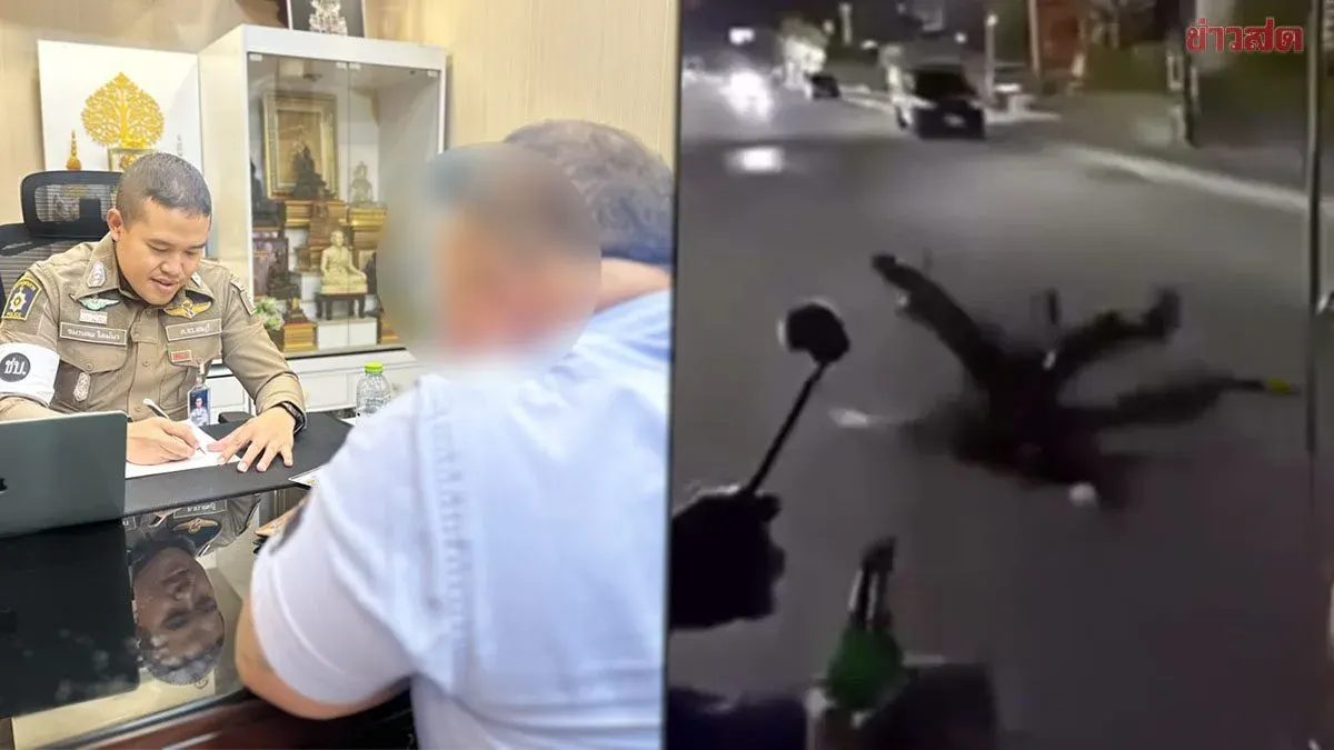 Pattaya Traffic Police Charge Songthaew Driver for Allowing Tourist to Dangle from Moving Vehicle; Tourist Injured After Doing Parkour Flip on Road