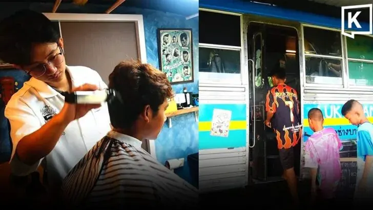 Young Thai barber transforms old bus into trendy barbershop