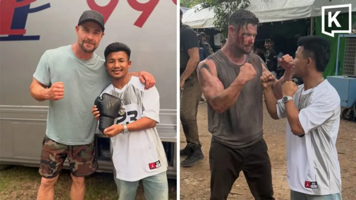 Chris Hemsworth Meets Boxing Star Rodtang on Extraction 3 Set